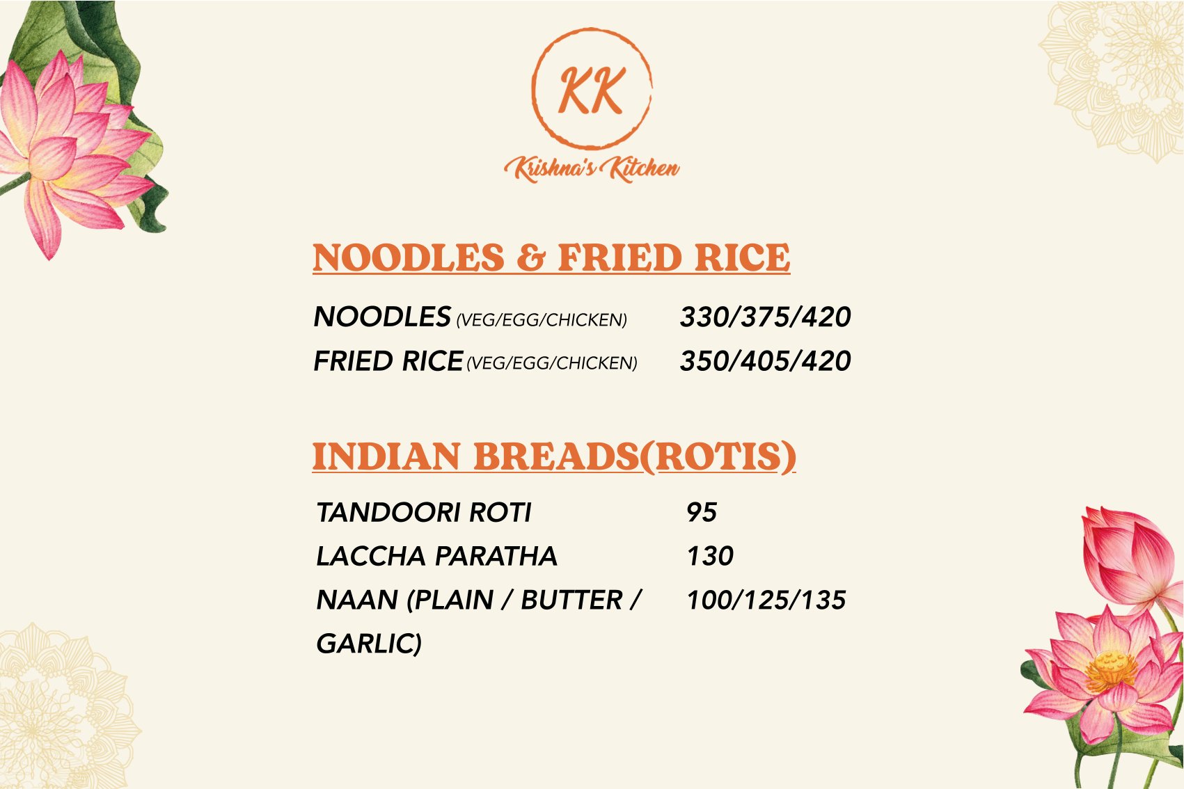 Krishna's Kitchen Menu 1
