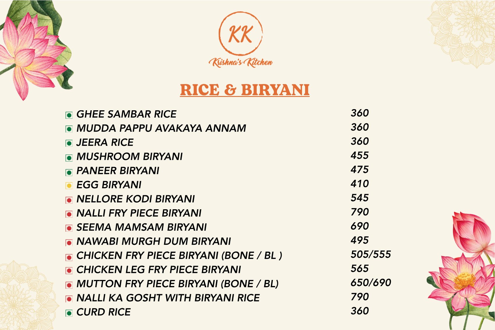 Krishna's Kitchen Menu 1