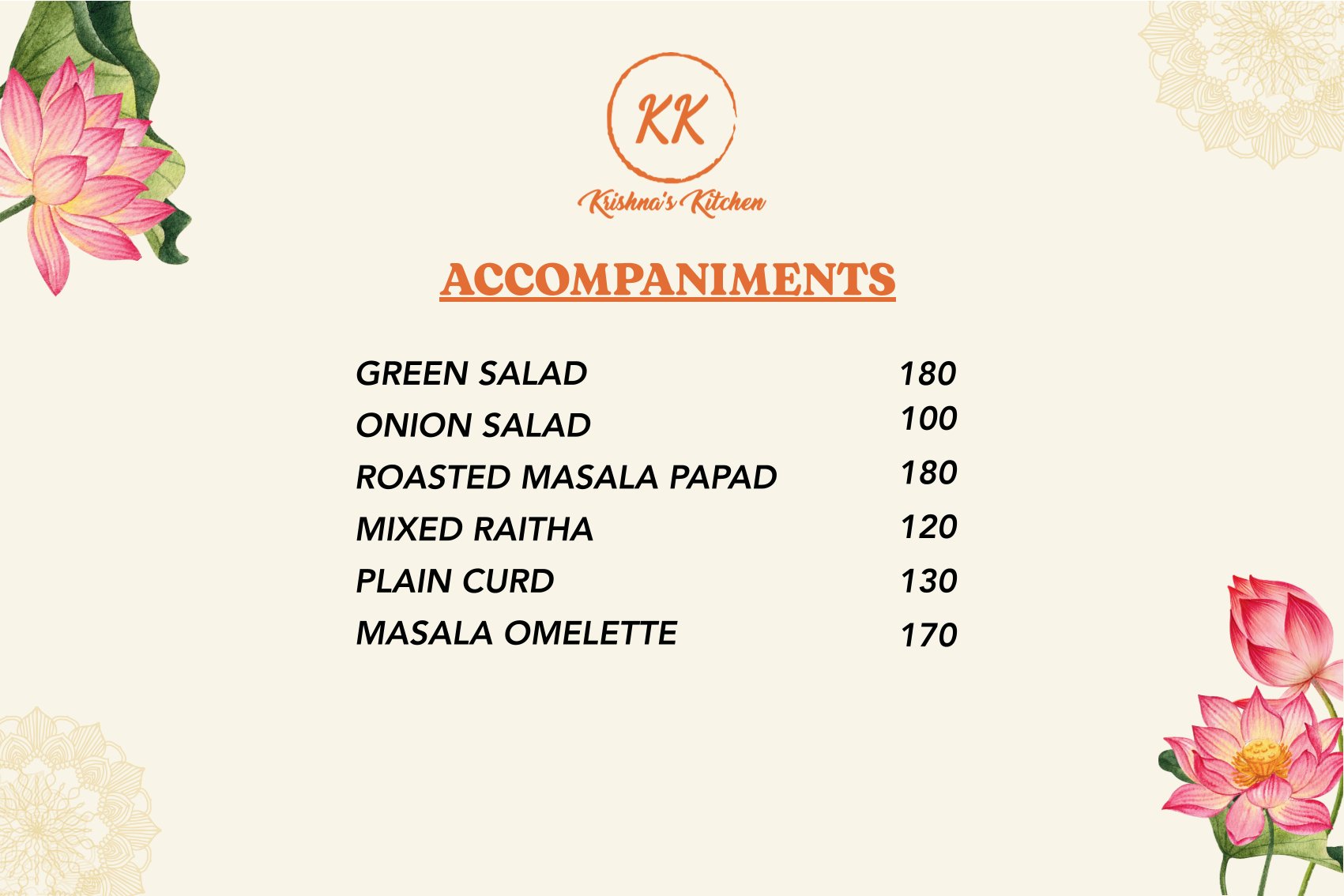 Krishna's Kitchen Menu 1