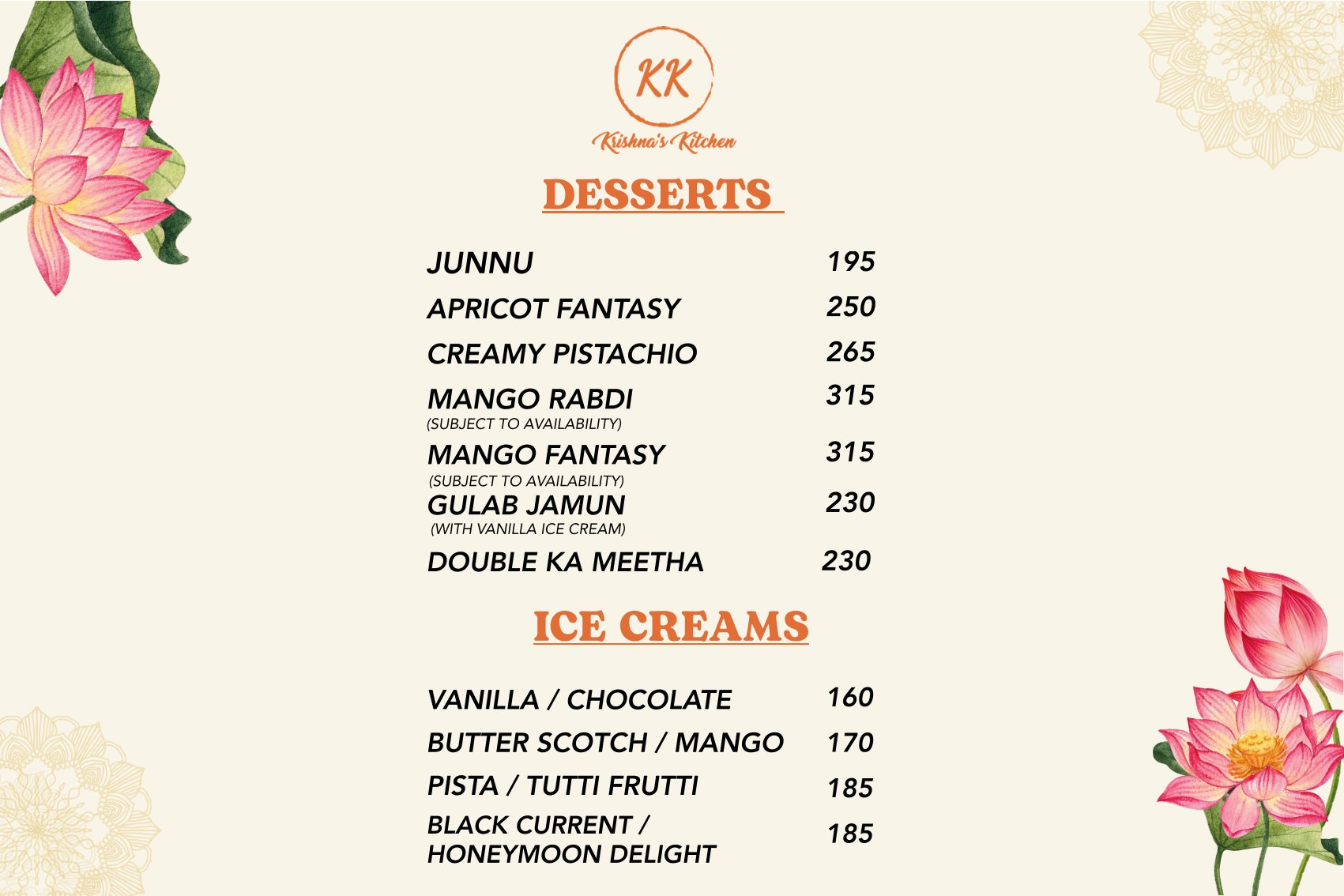 Krishna's Kitchen Menu 1