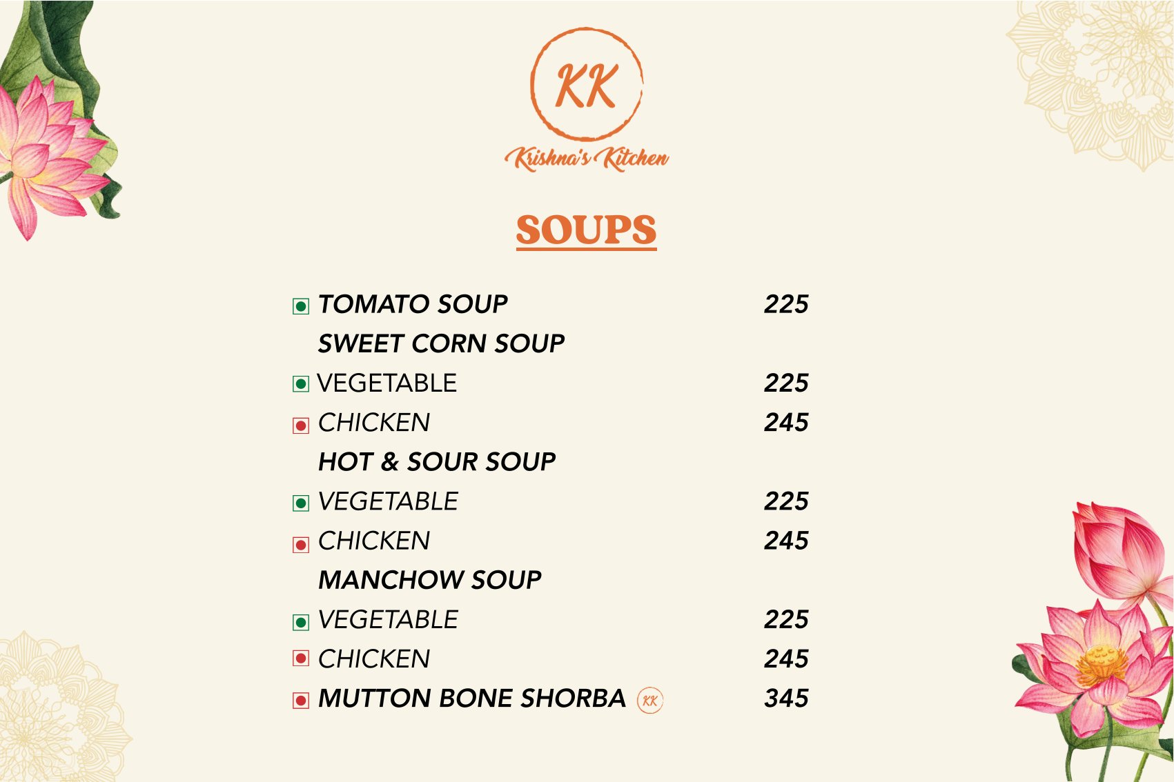 Krishna's Kitchen Menu 1