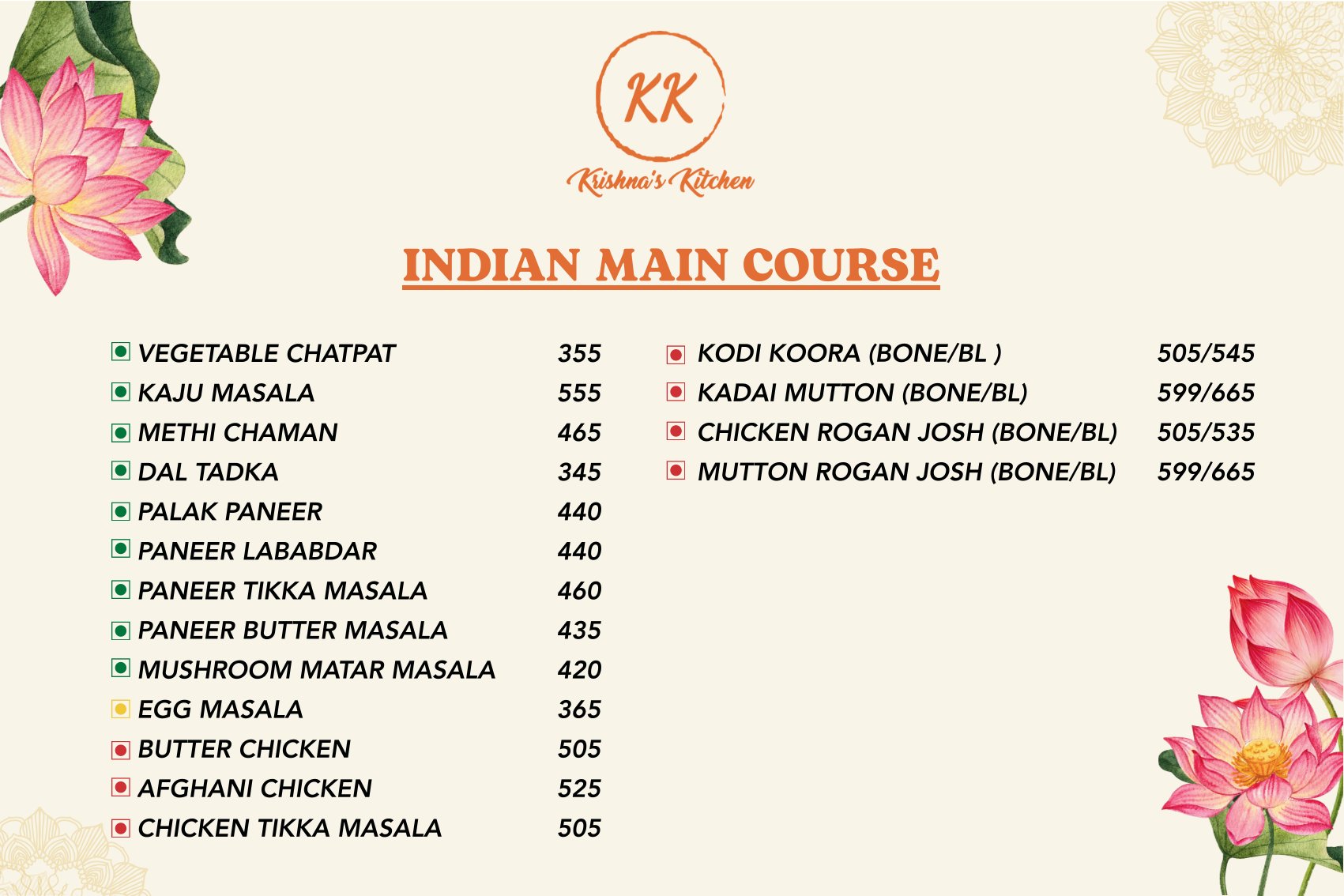 Krishna's Kitchen Menu 1